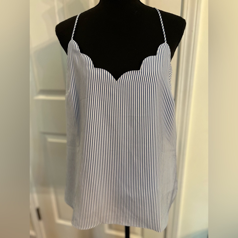 3/$15 J. Crew Navy and White Striped Scalloped Cami Top Size 12 EUC